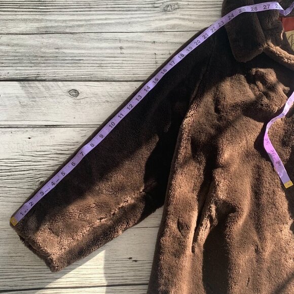 Vintage 1950s 60s MCM Chocolate Brown Faux Fur Teddy Coat - Picture 11 of 16
